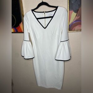 Calvin Klein White Sheath Dress with Bell Sleeves